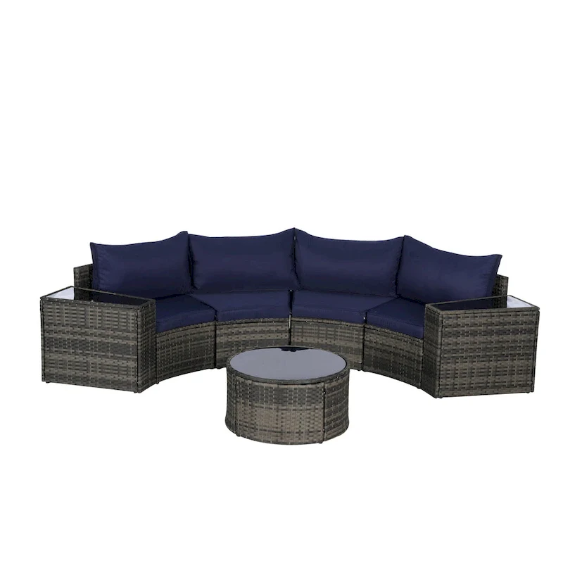 7-Piece Half-Moon Sectional Sofa Set with Glass Table