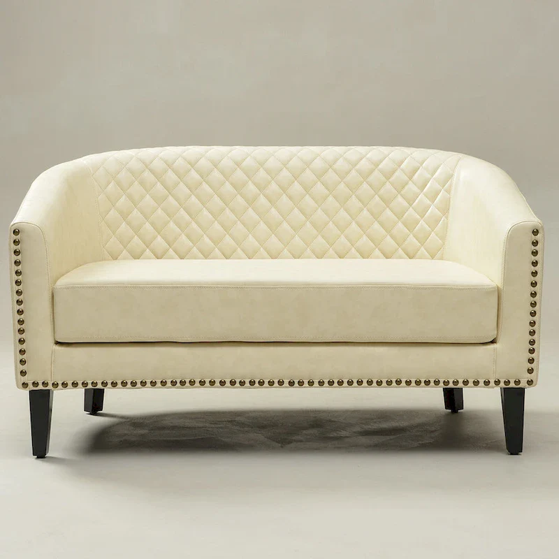 KINWELL 50W Tufted Faux Leather Upholstered Small Loveseat Sofa
