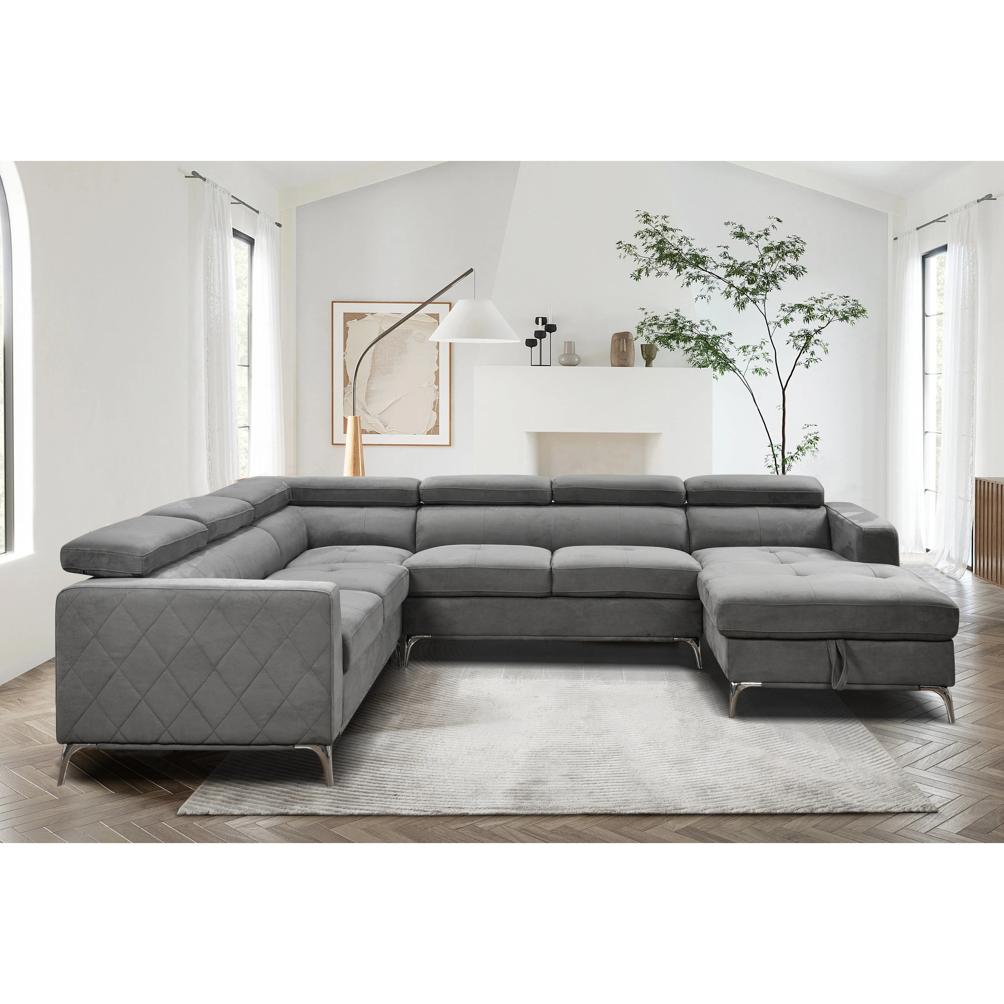 Roomfitters 122 Oversized Sectional Sofa Couch with Chaise Storage, Contemporary U-Shaped 7-Seater Sofa