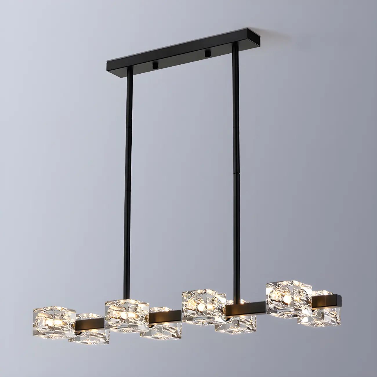 Adjustable Gold/Black Rectangle Crystal Island Chandelier