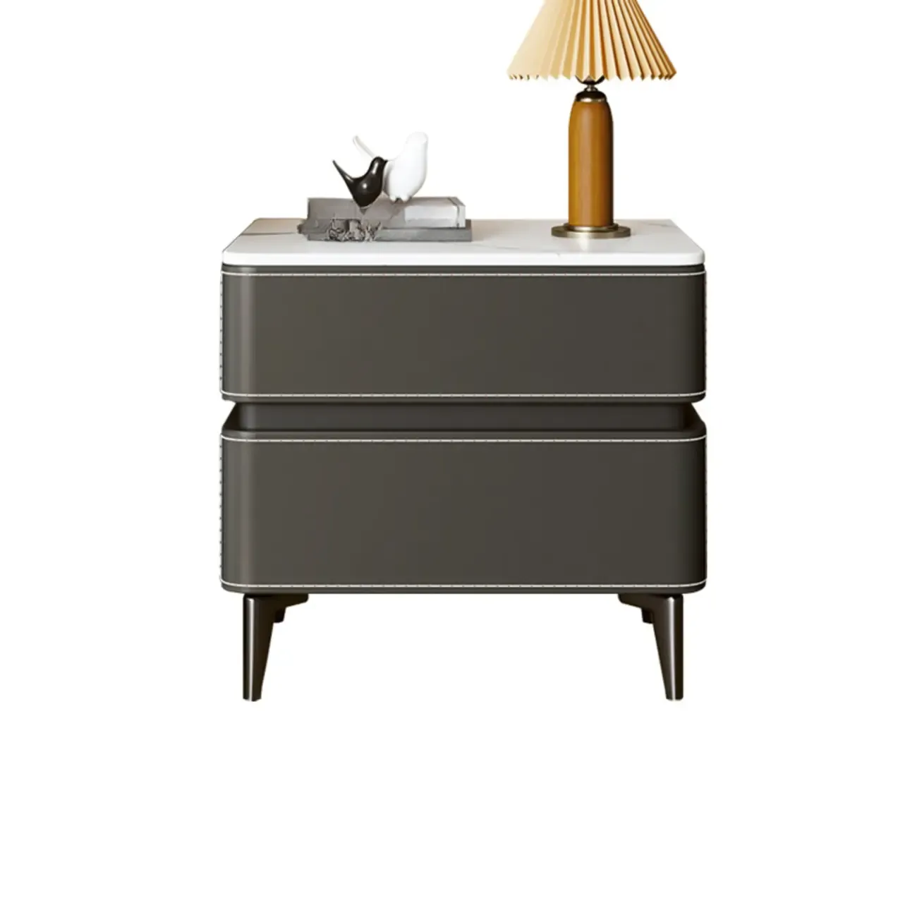 Modern Faux Leather Stone Top 2-Drawer Nightstand