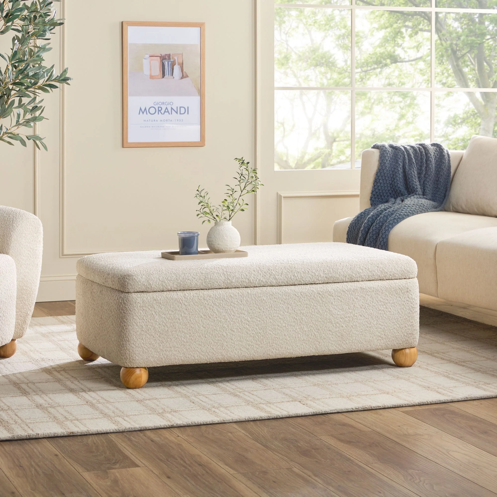 Linley Contemporary Boucle Easy Assembly Upholstered Large Storage Ottoman