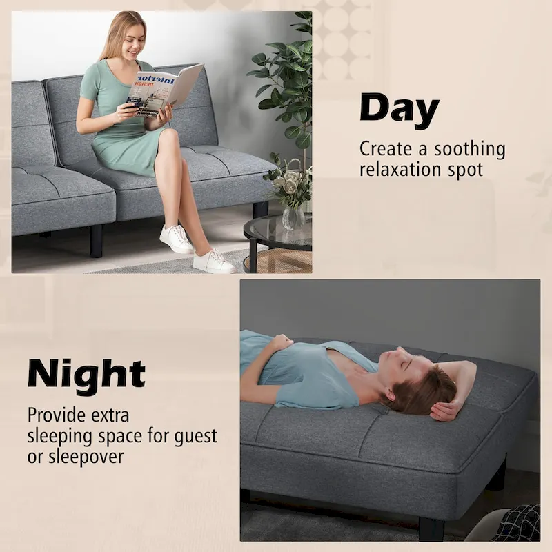 Costway Convertible Folding Futon Sofa Bed with 6-Position Adjustable - See Details