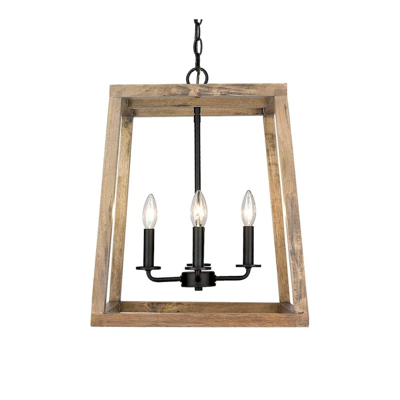 Rustic Large Geometric Wooden and Black Lantern