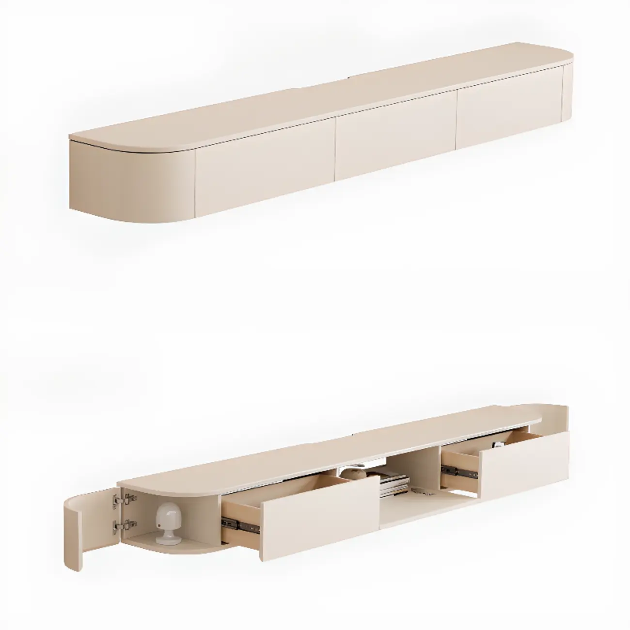 Nut-Brown Modern Wooden Wall-Mounted TV Stand with Light