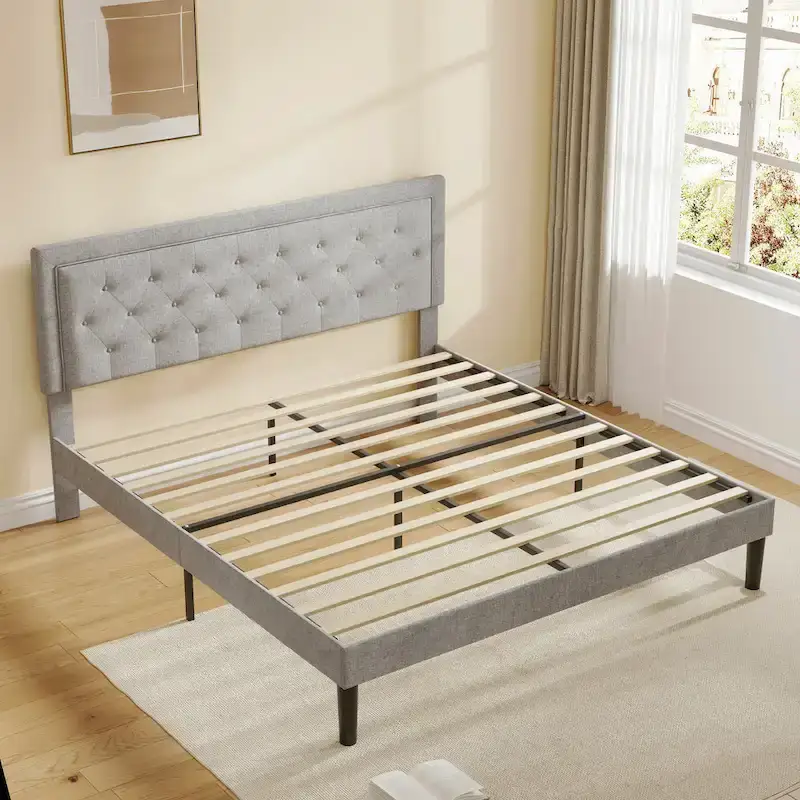 Queen Upholstered Platform Bed with Adjustable Headboard
