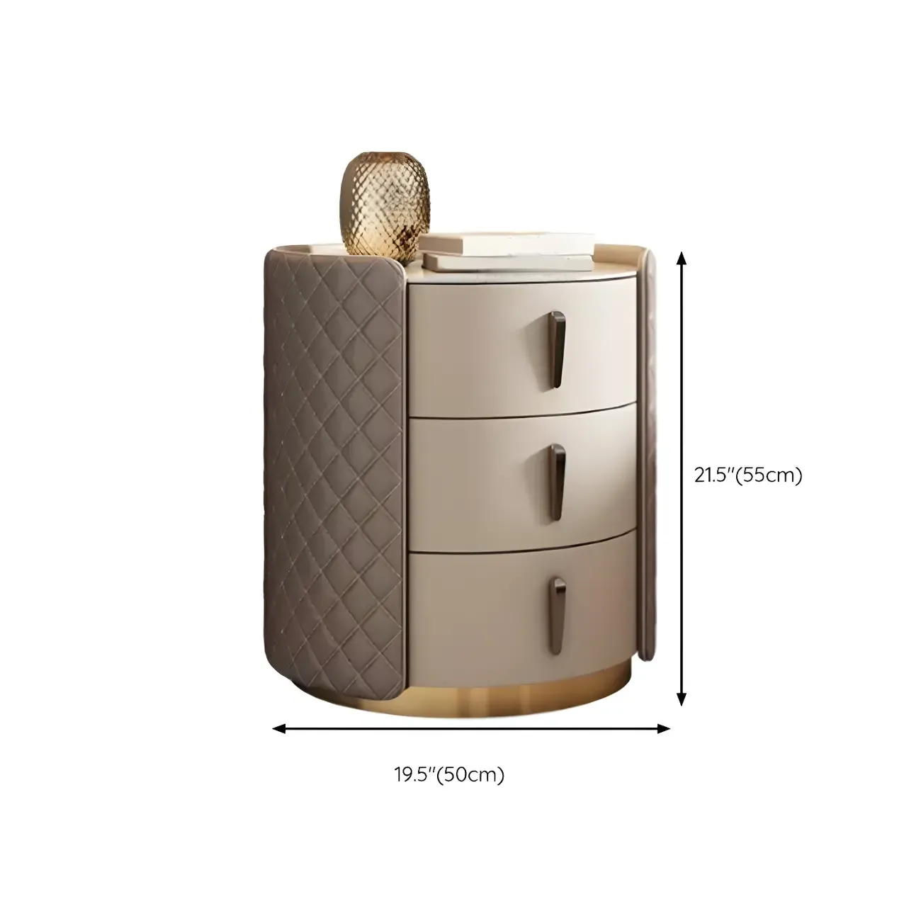 Modern Beige Faux Leather Nightstand with Drawers