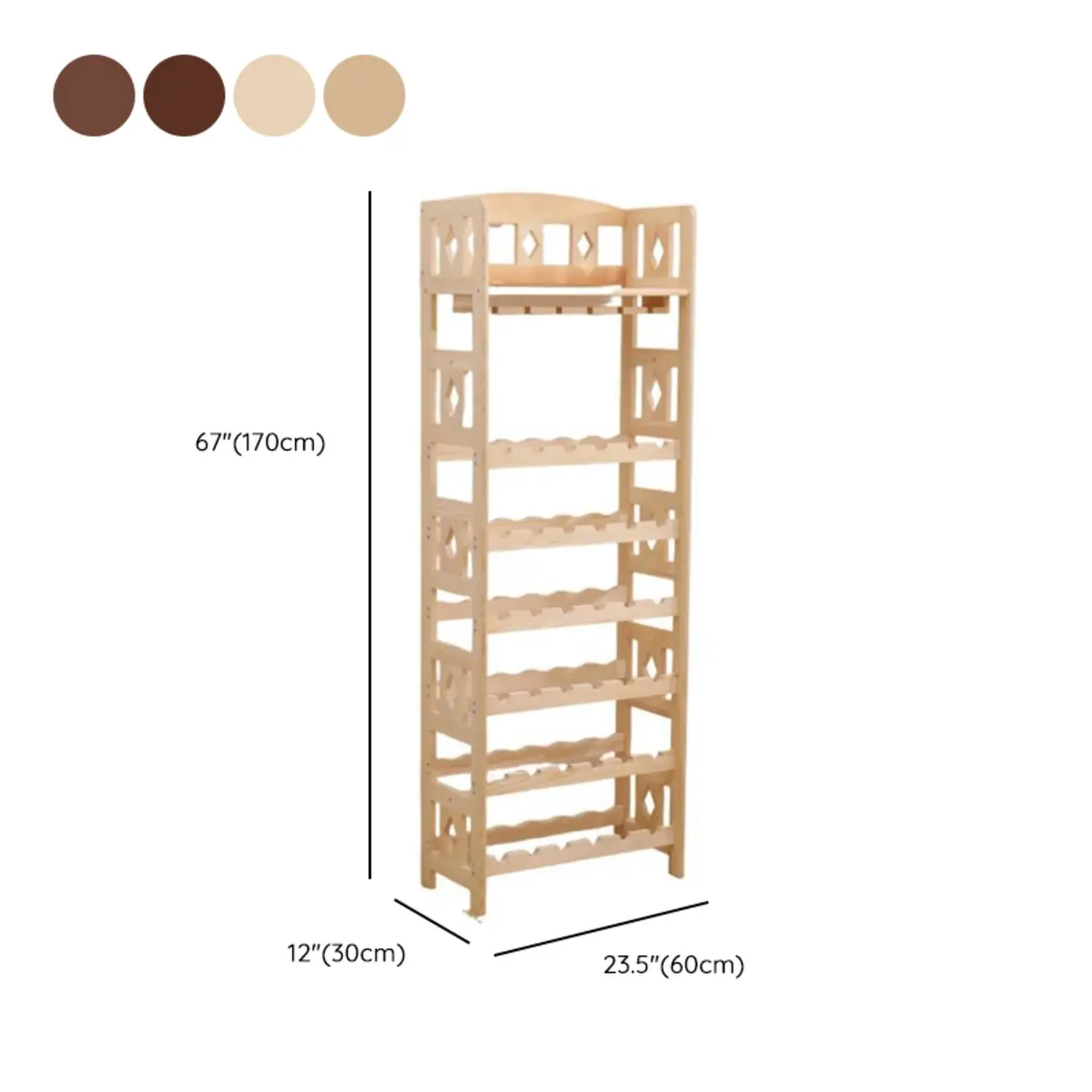 Free Standing Pine Wood Wine Racks with Bar Glass Holder Shelf