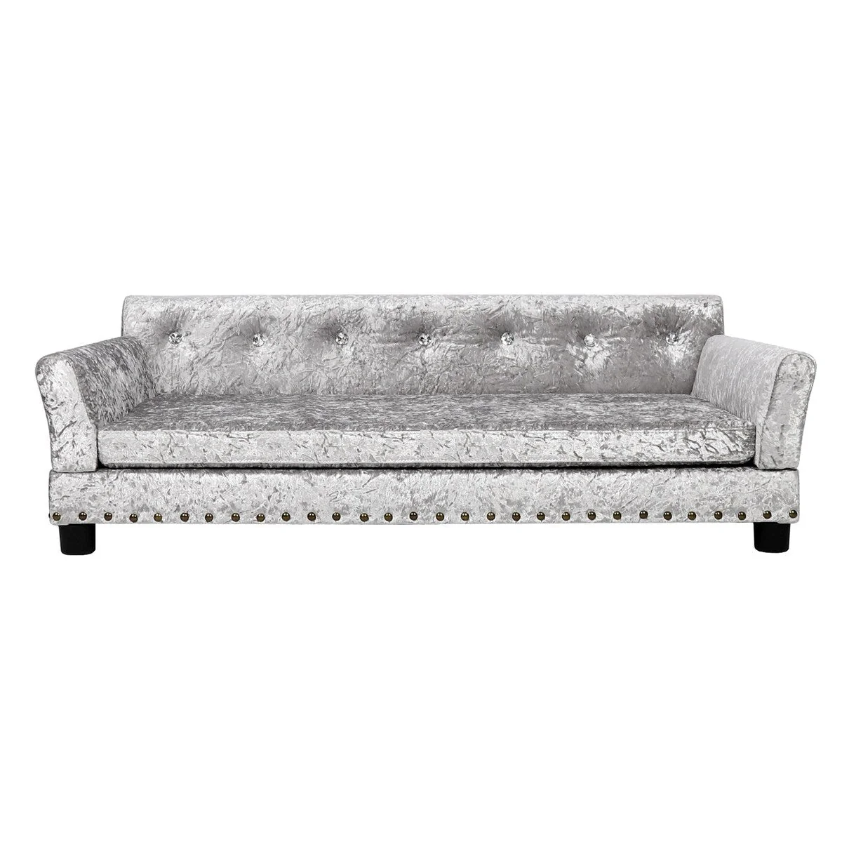 Velvet Tufted Couch Pet Bed Upholstered with Removable Cushion