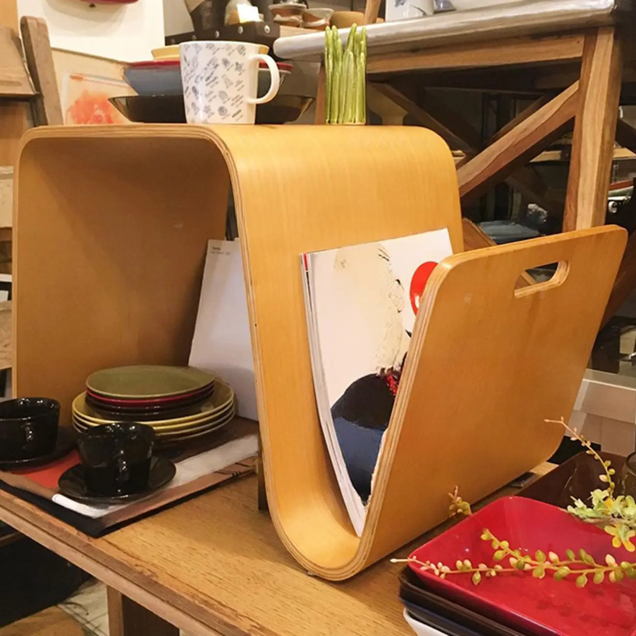 Convertible Wooden Nut-Brown C-Shaped Sofa Side Table