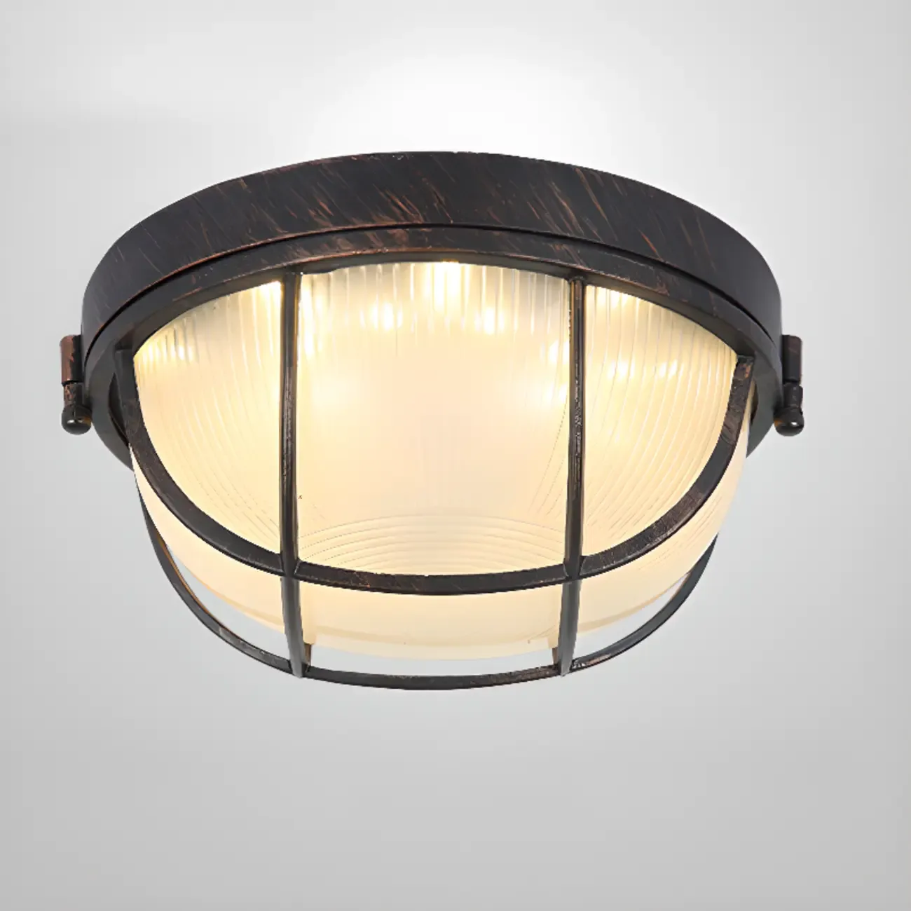 Industrial Black Round Metal LED Flush Ceiling Light