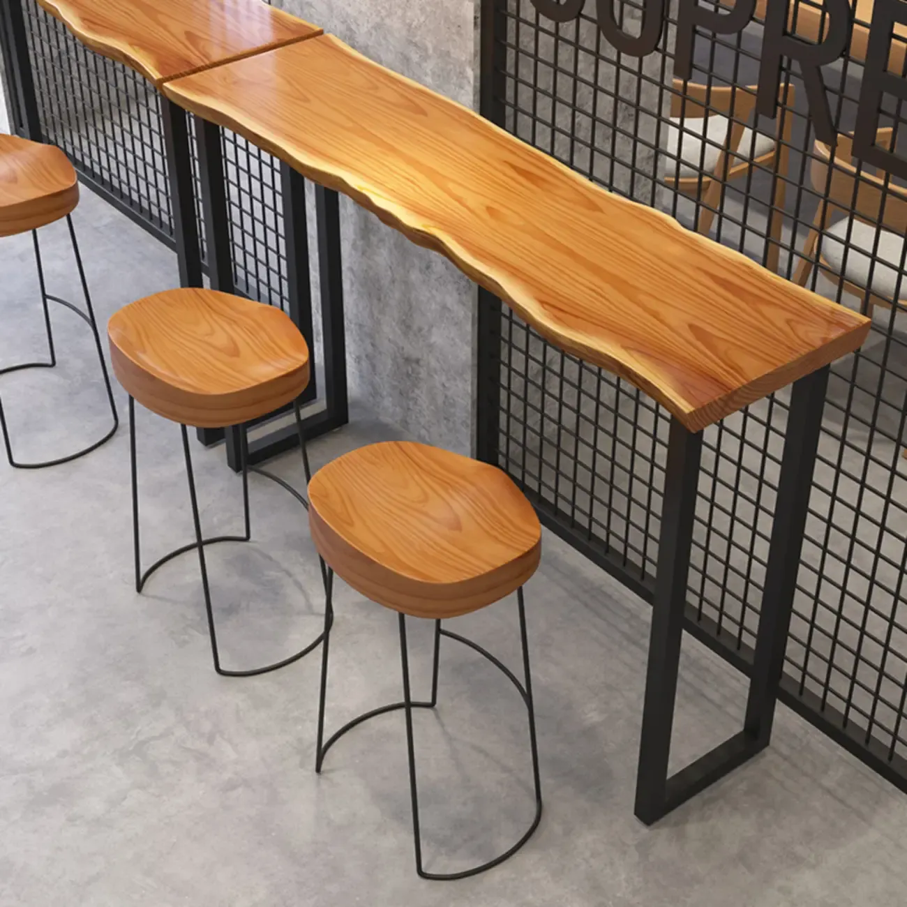 Wooden Top Modern Bar Table Metal Sled Base for Kitchen