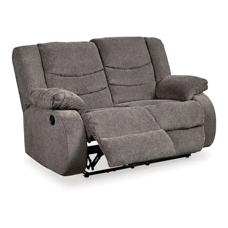 Tee 63 Inch Manual Recliner Loveseat, Cushioned, Gray Chenille Upholstery