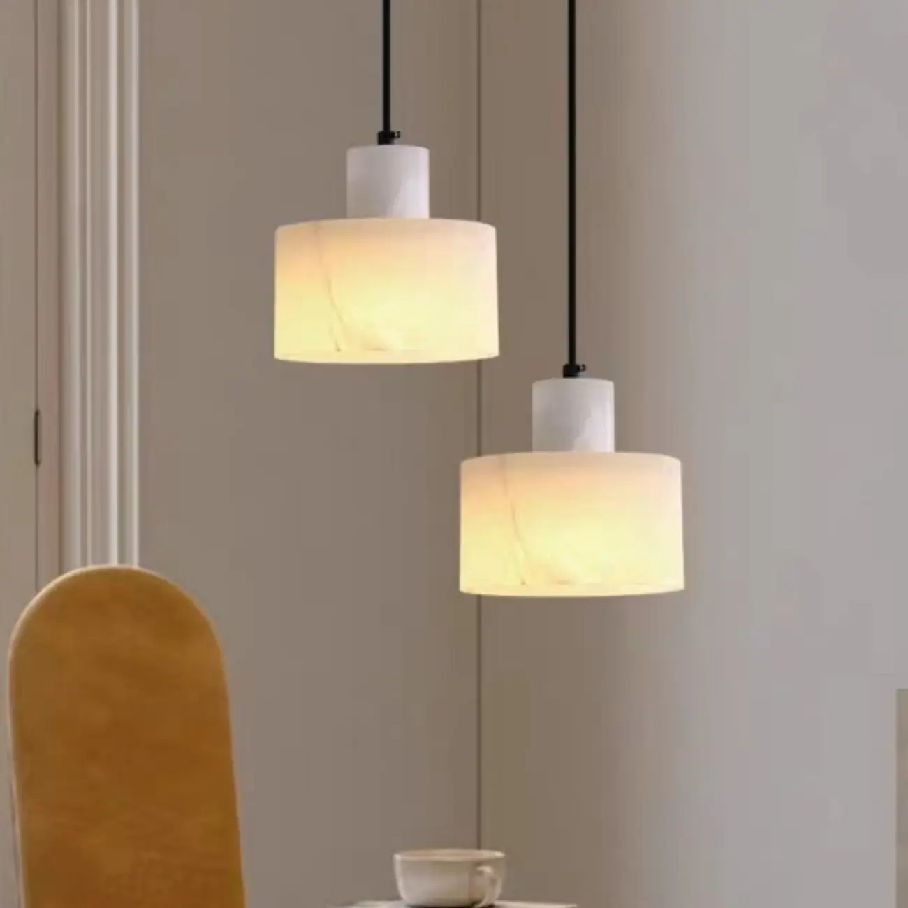 Black Stone Cylinder Hanging Pendant Light Fixture