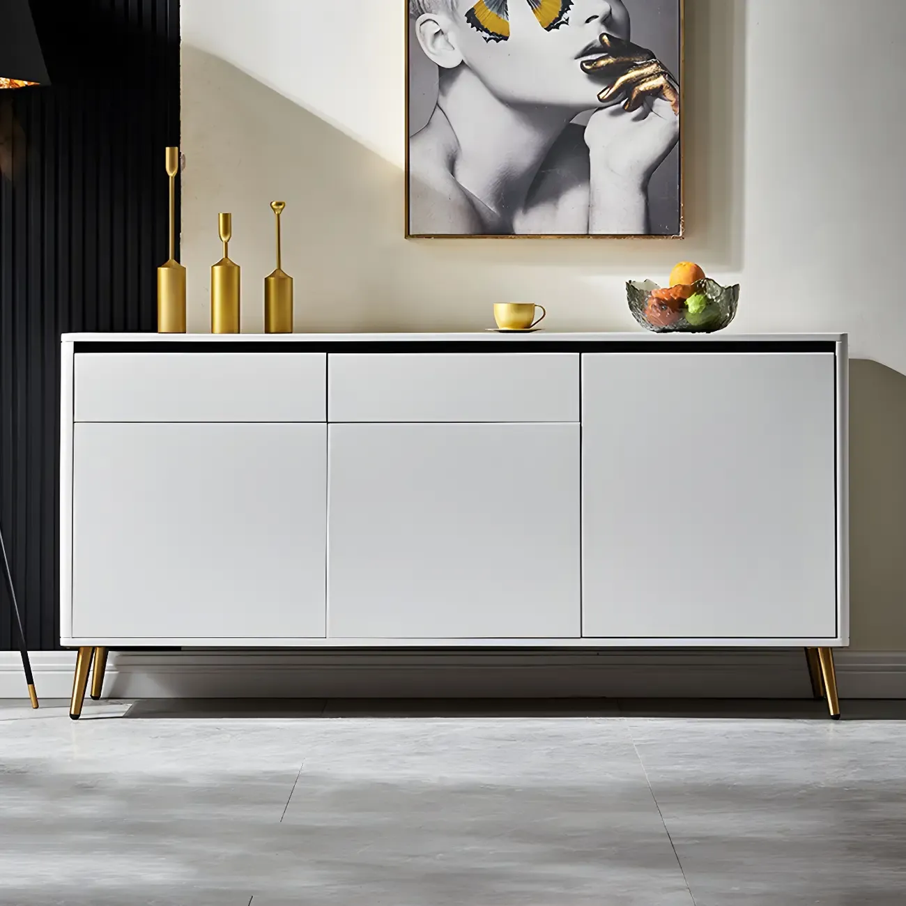 Modern Stone Countertop Sideboard with Cabinets