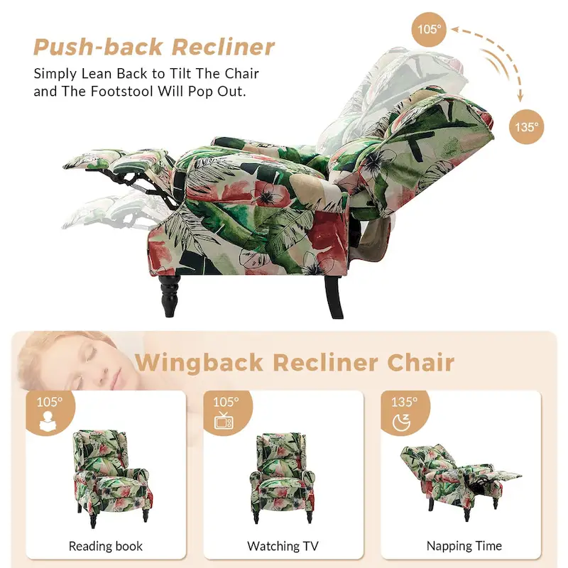 Olympus Upholstered Classic Manual Wingback Recliner with Solid Wood Legs Set of 2 by HULALA HOME