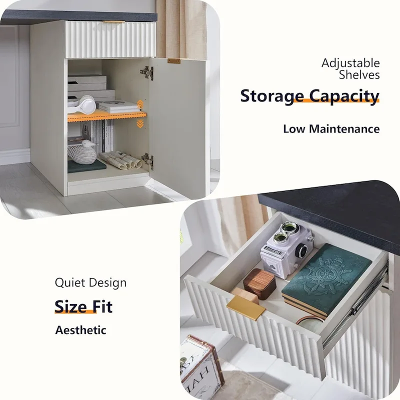 60 Modern Executive Desk, Wood Home Office Desk, Fluted Computer Desk