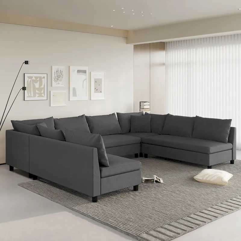 116 Chenille U-Shaped Modular Sectional Sofa, 8-Seater
