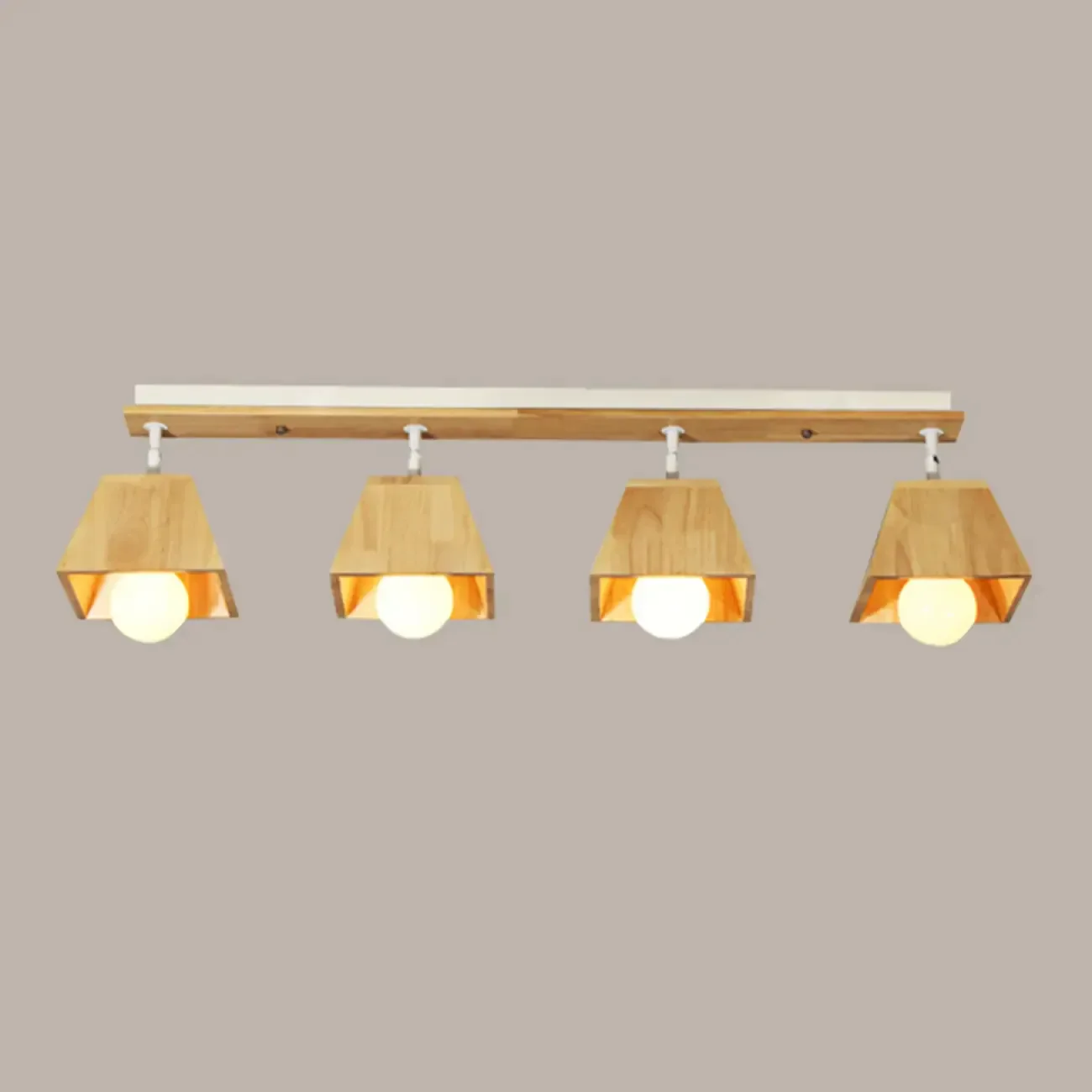 4-Light Wood Fixed Track Lighting Modern LED Adjustable Head