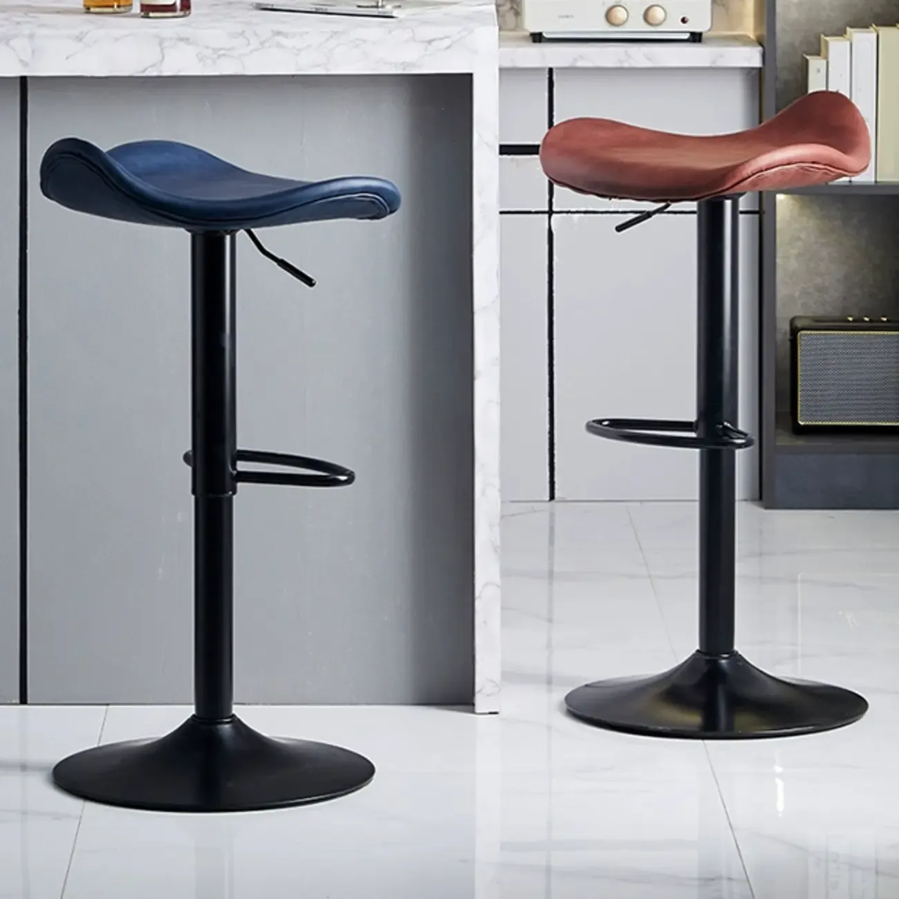 Saddle Black Pedestal Swivel Adjustable Bar Stool