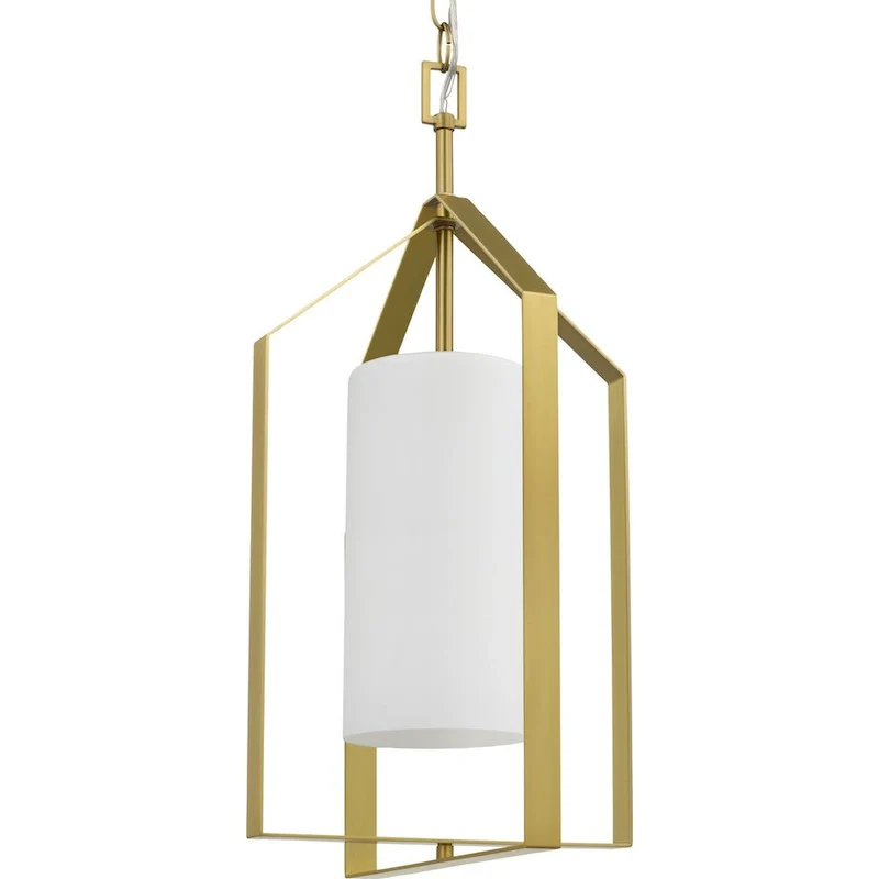 Vertex Collection One-Light Brushed Gold Etched White Contemporary Foyer Light - 12 in x 12 in x 22.5 in