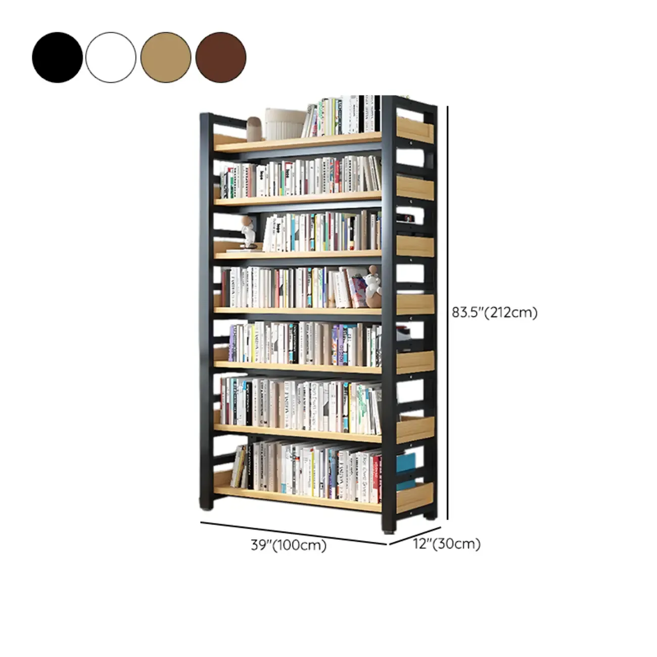 Freestanding Simple Multi-Layer Wood Bookshelf in Steel Frame