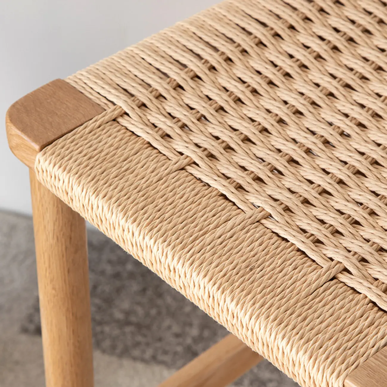 Natural Wood Backless Woven Seat Counter Height Bar Stool