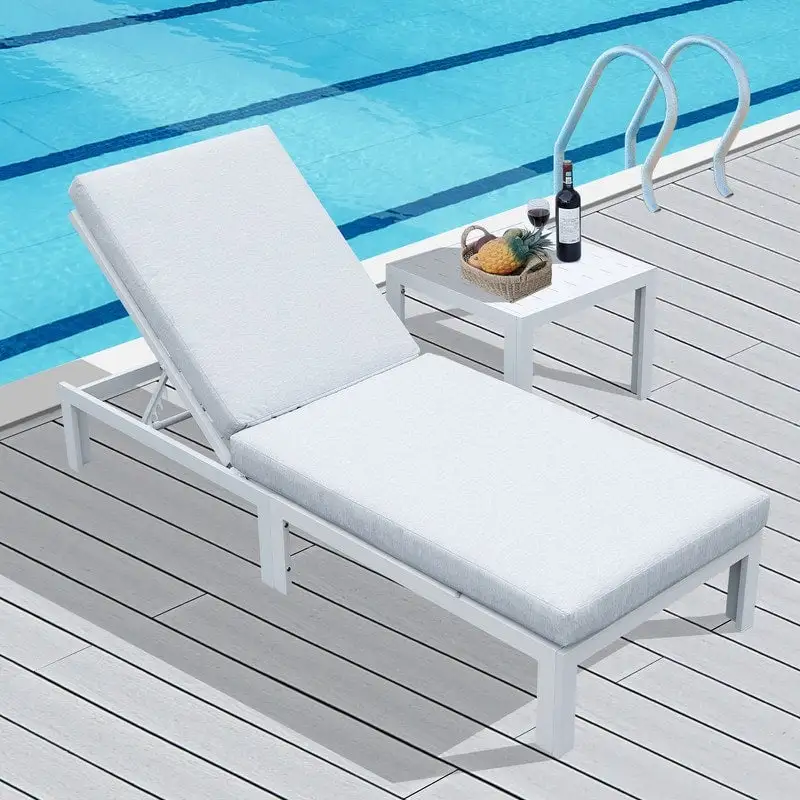 FINCATI Patio Outdoor Chaise Aluminum Furniture Lounge Chair Set with Table Cushion - N/A