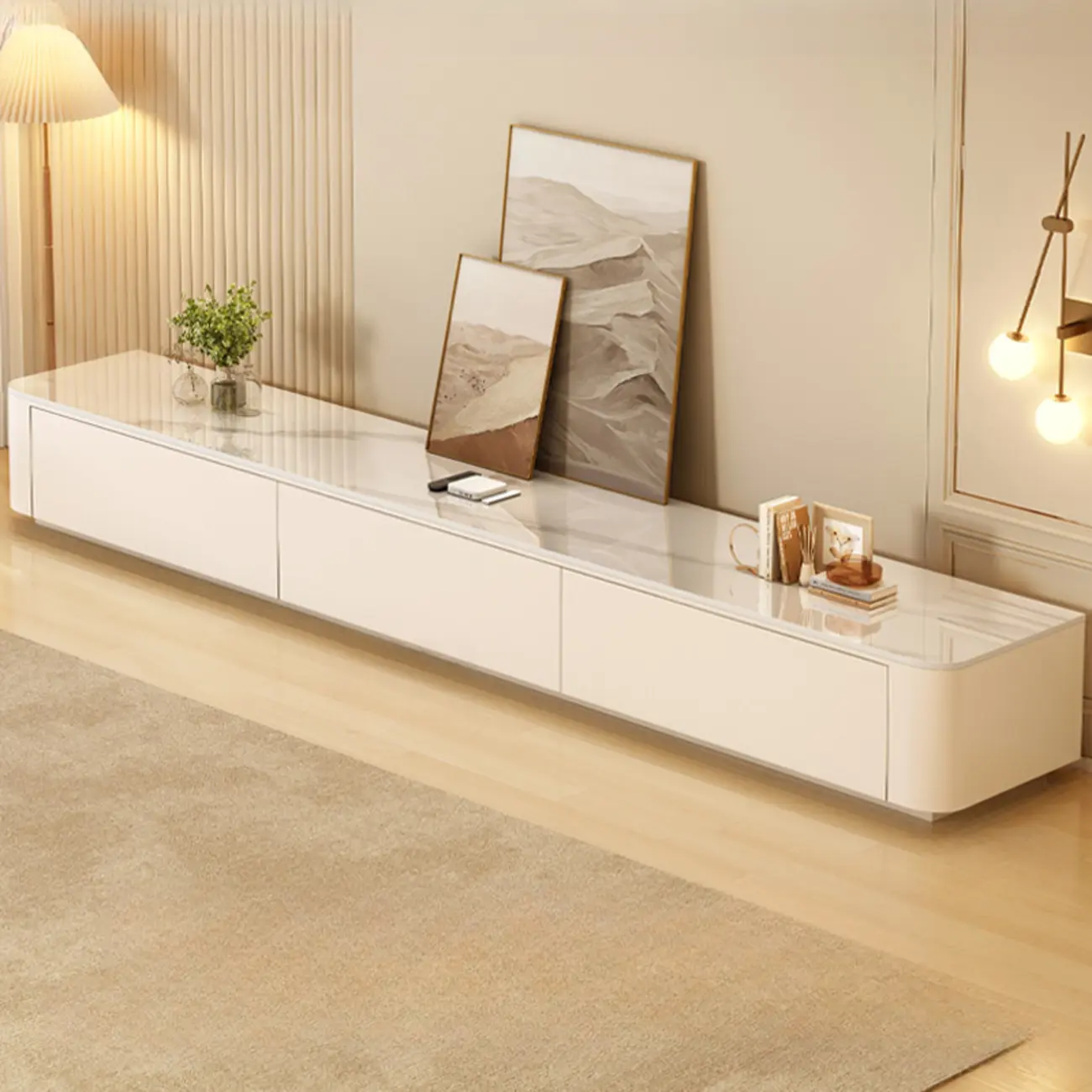 Modern Wooden TV Stand with Drawers and Cable Management