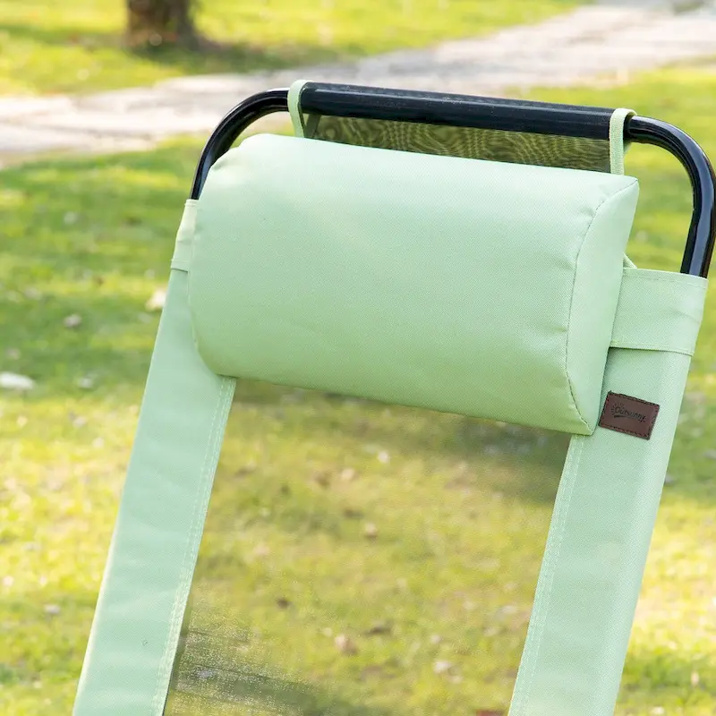 Folding Patio Chairs Set of 2, Deck Chair with Adjustable Sling Back, Camping Chair with Removable Headrest