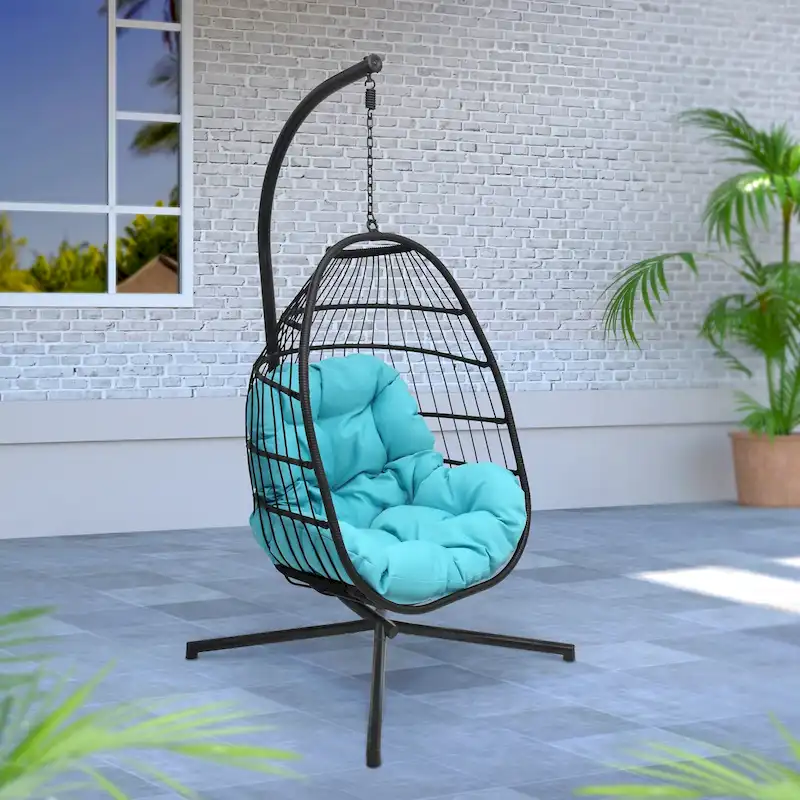 Maypex Outdoor Wicker Hanging Swing Chair with Cushion and Stand
