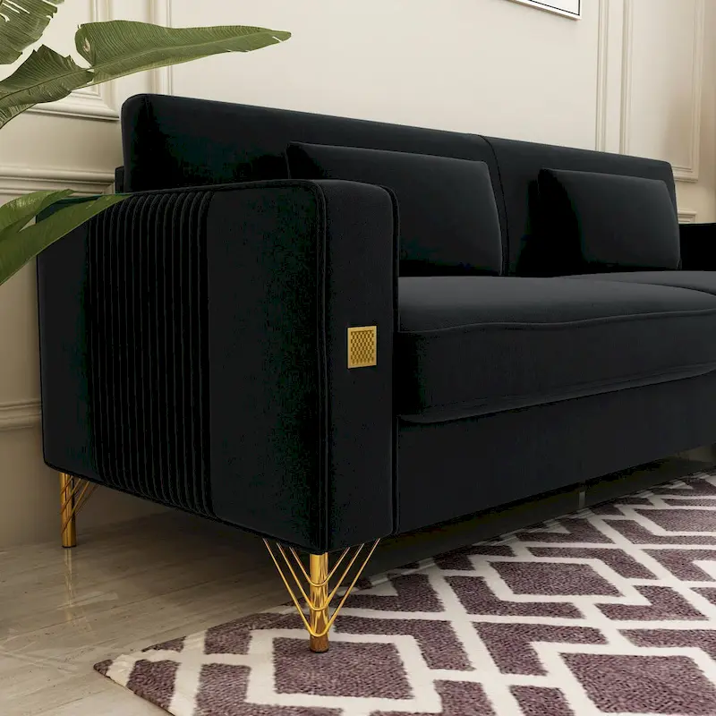 Modern Tufted Velvet Loveseat Upholstered Sofa with Removable Cushions and Pillows - 85.63 in.D x 30.31 in.W x 30.51 in.H