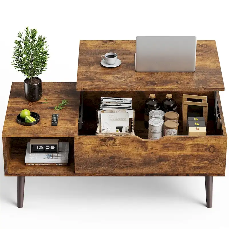 Lift Top Coffee Storage Wood Tables with Hidden Compartment
