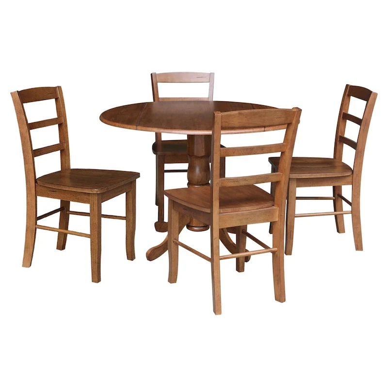 42 Drop Leaf Dining Table with 4 Ladderback Chairs - 5 Piece Set