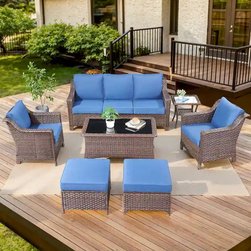 Outdoor Patio Furniture Set for Porch Garden - Brown