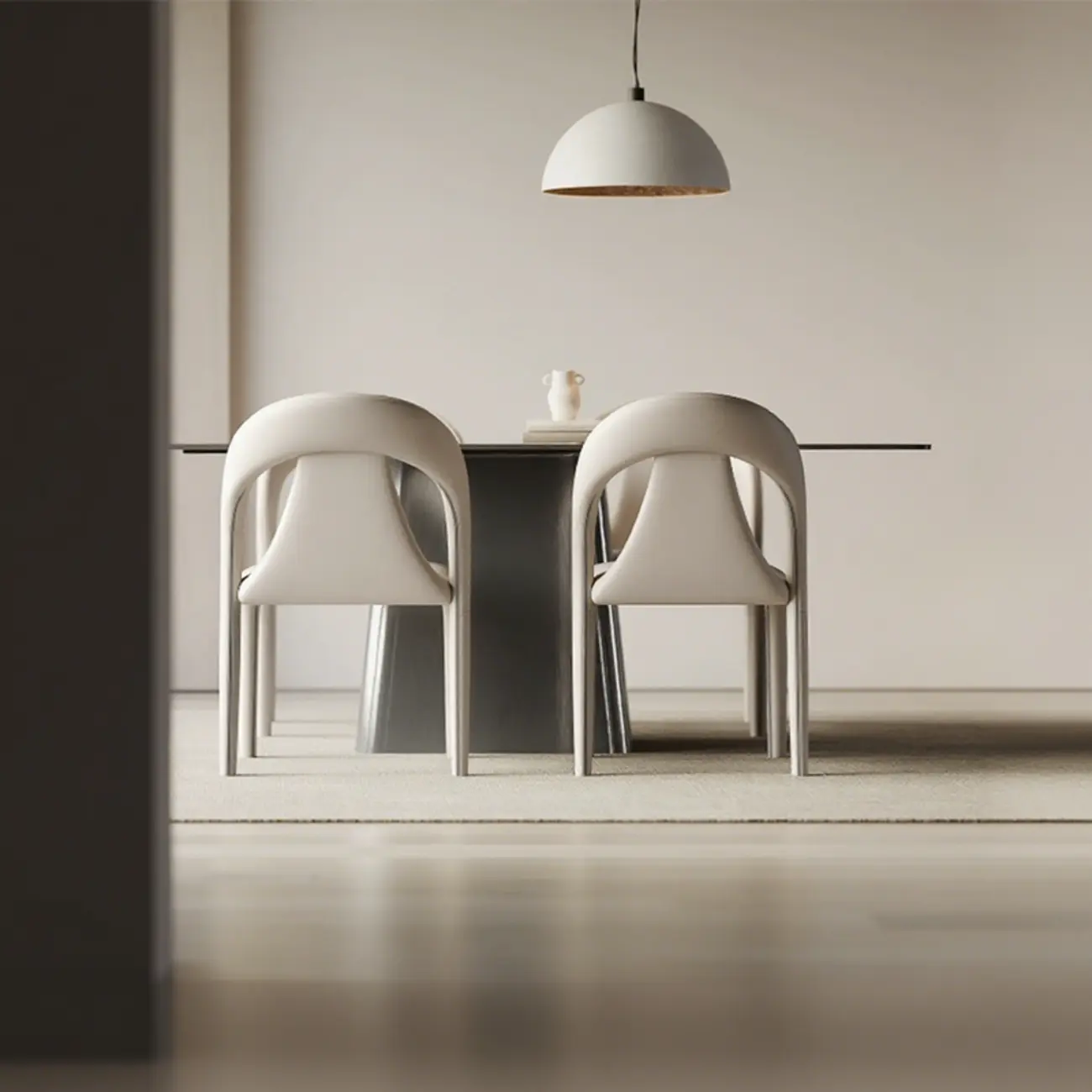 Modern Faux Leather Curved Back Armless Dining Chair Set of 2