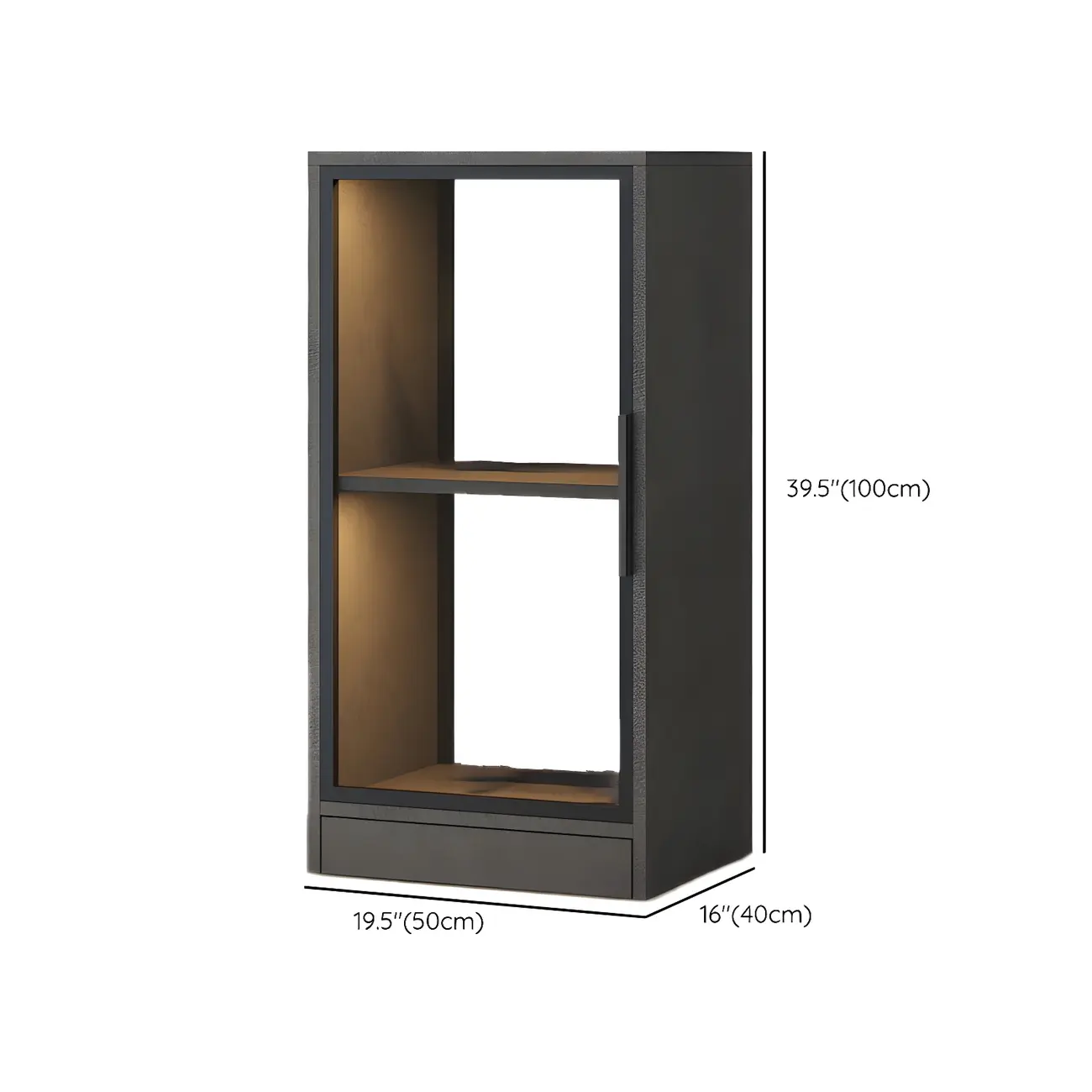 Square 2-Shelf Black Wooden Display Cabinet with Light