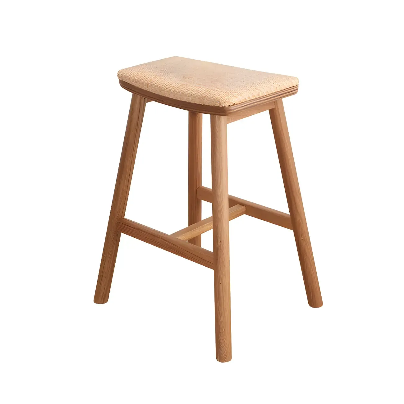 Brown Oak Wood  Ratten Seat Backless Counter Bar Stools