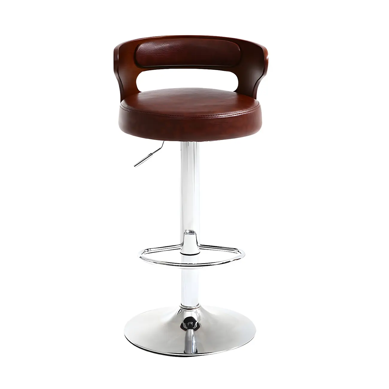 Adjustable Round Leather Swivel Bar Stools with Back