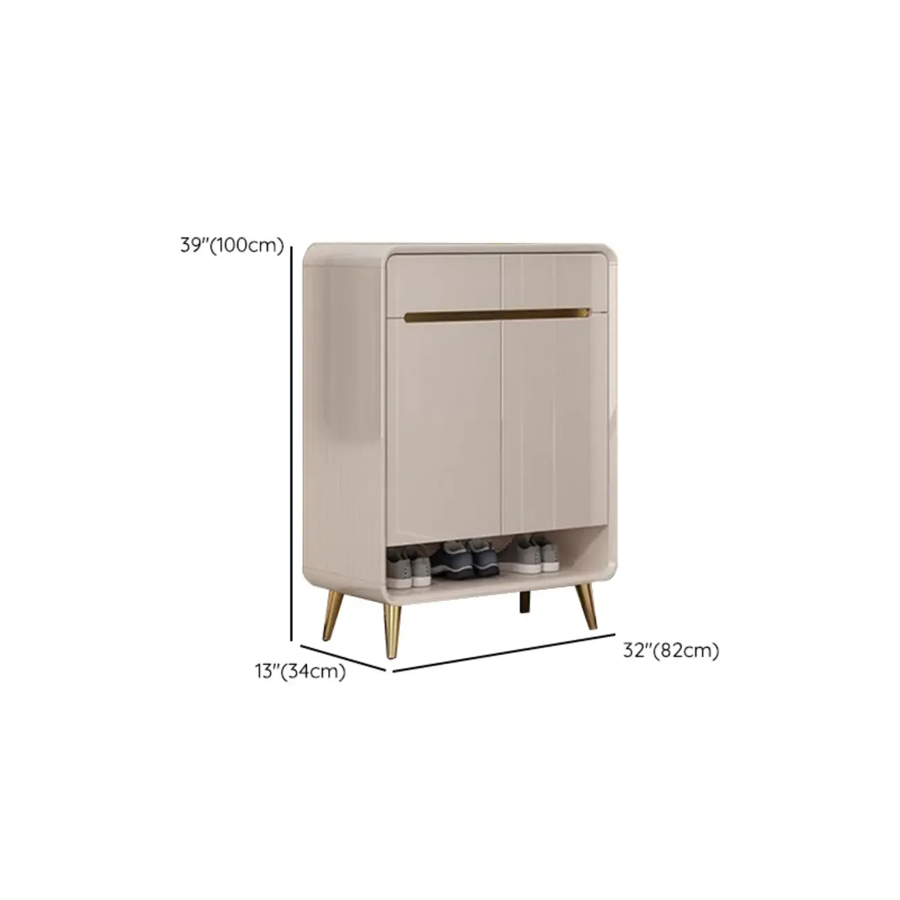 Glam Beige Solid Wood Shoe Cabinet with Display Top