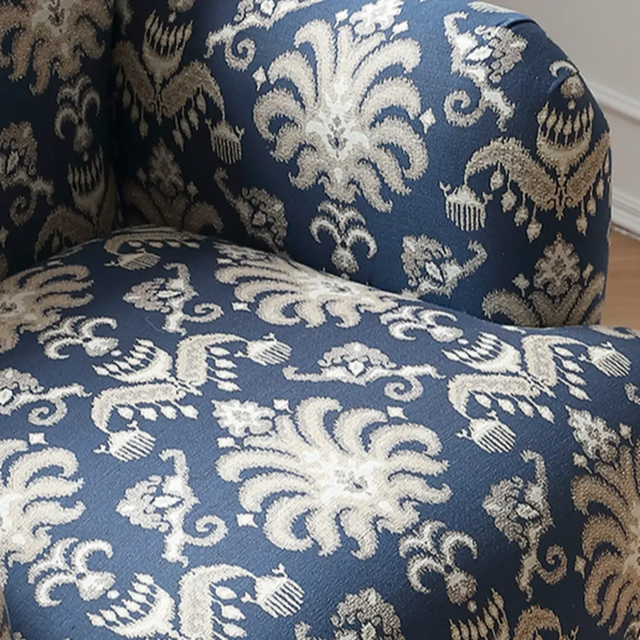 Striped Fabric Barrel Chair in Cerulean with Armrests