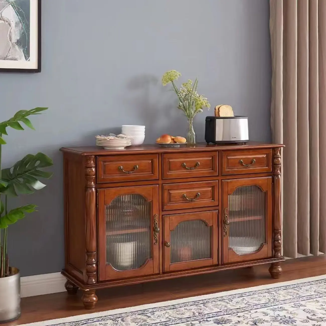 Mid-Century Modern Wood Bar Cabinet with Wine Rack