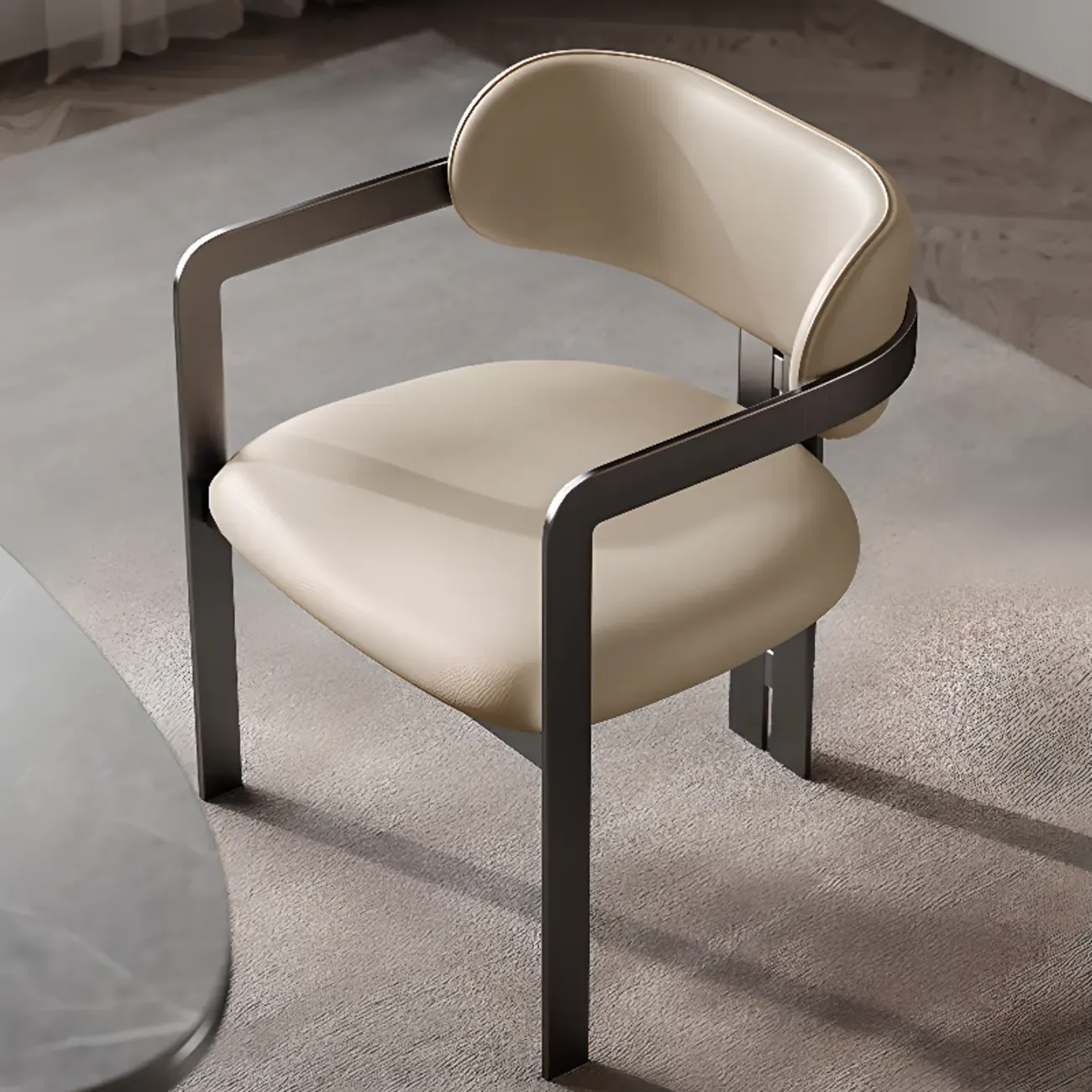 Modern Faux Leather Arm Dining Chair with Alloy Legs
