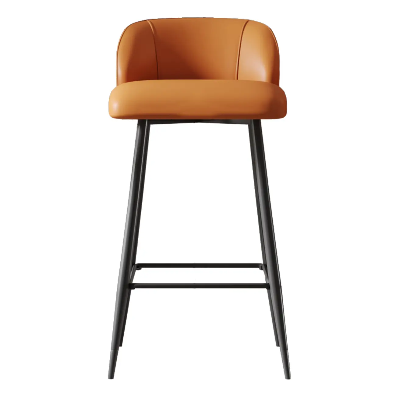 Orange Leather Footrest Low Back Upholstered Bar Stool