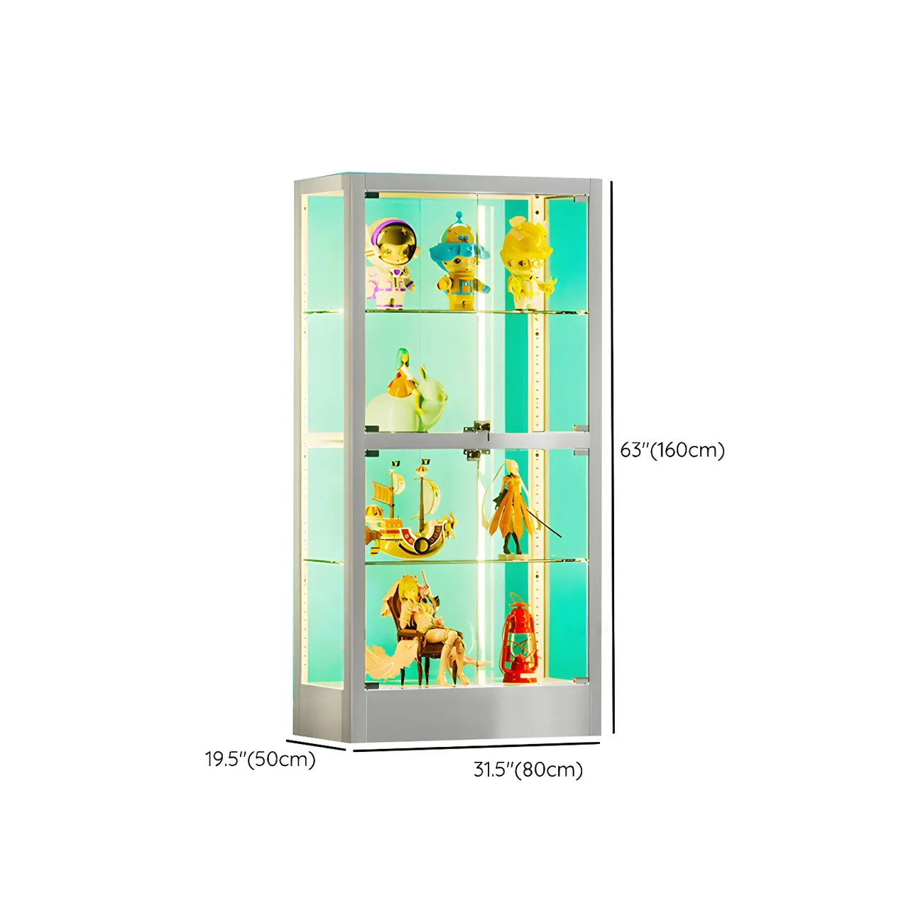 Adjustable Shelves White Glass Locking Curio Cabinet