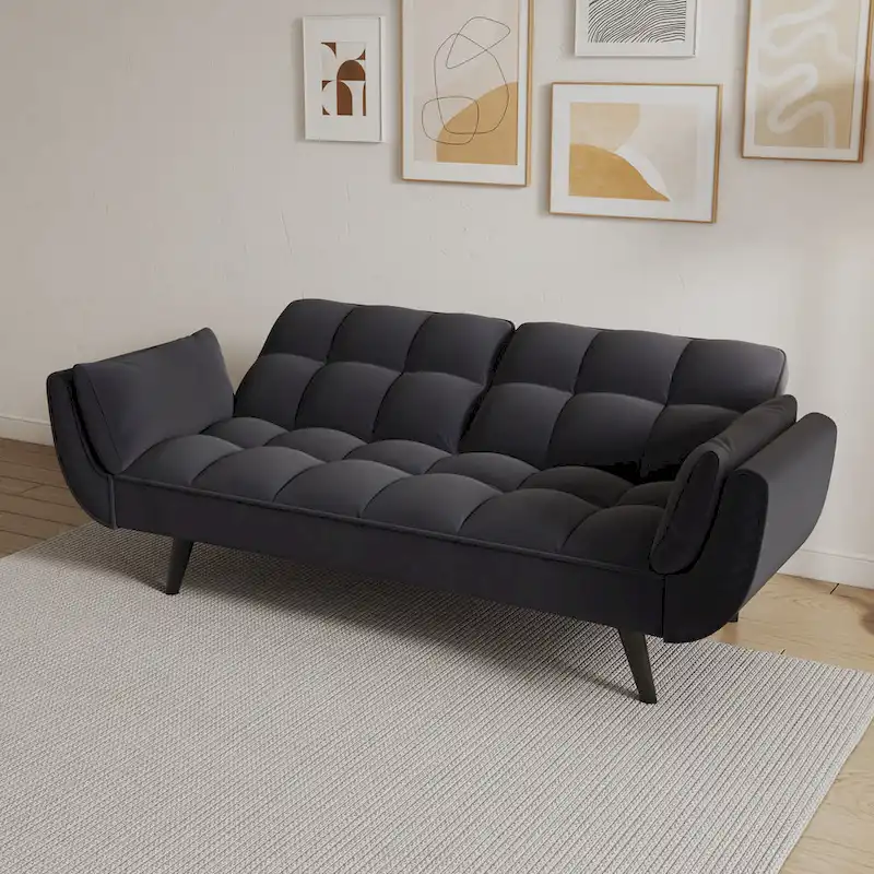 Black 57 Convertible Loveseat Sofa Bed with Adjustable Backrest, Pillows