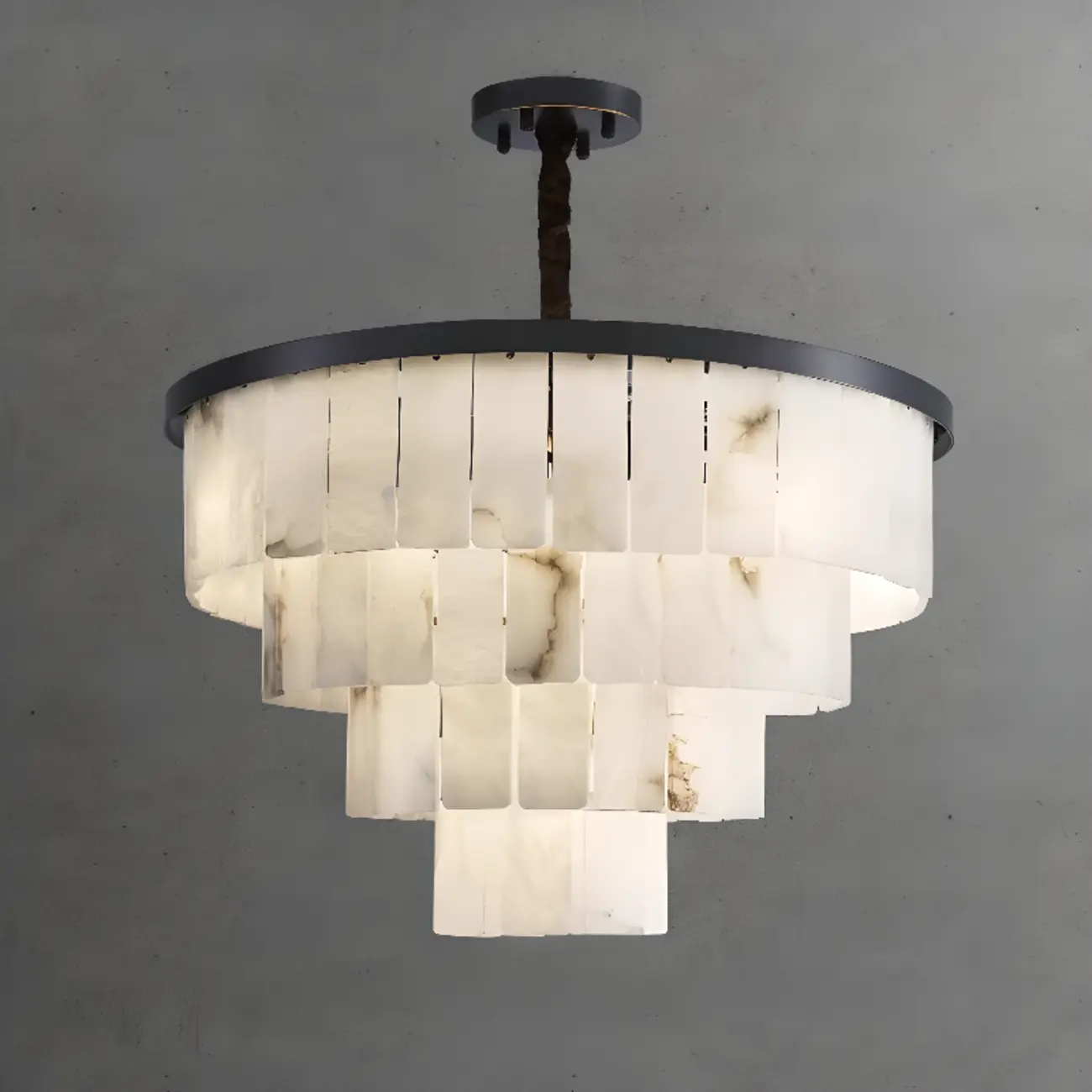Timeless Tiered Circular Black Metallic Alabaster Chandelier