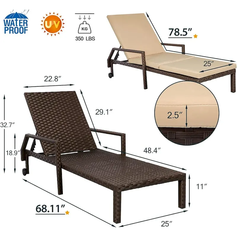 AECOJOY Patio Lounge Chair, Adjustable Poolside Chaise Lounge