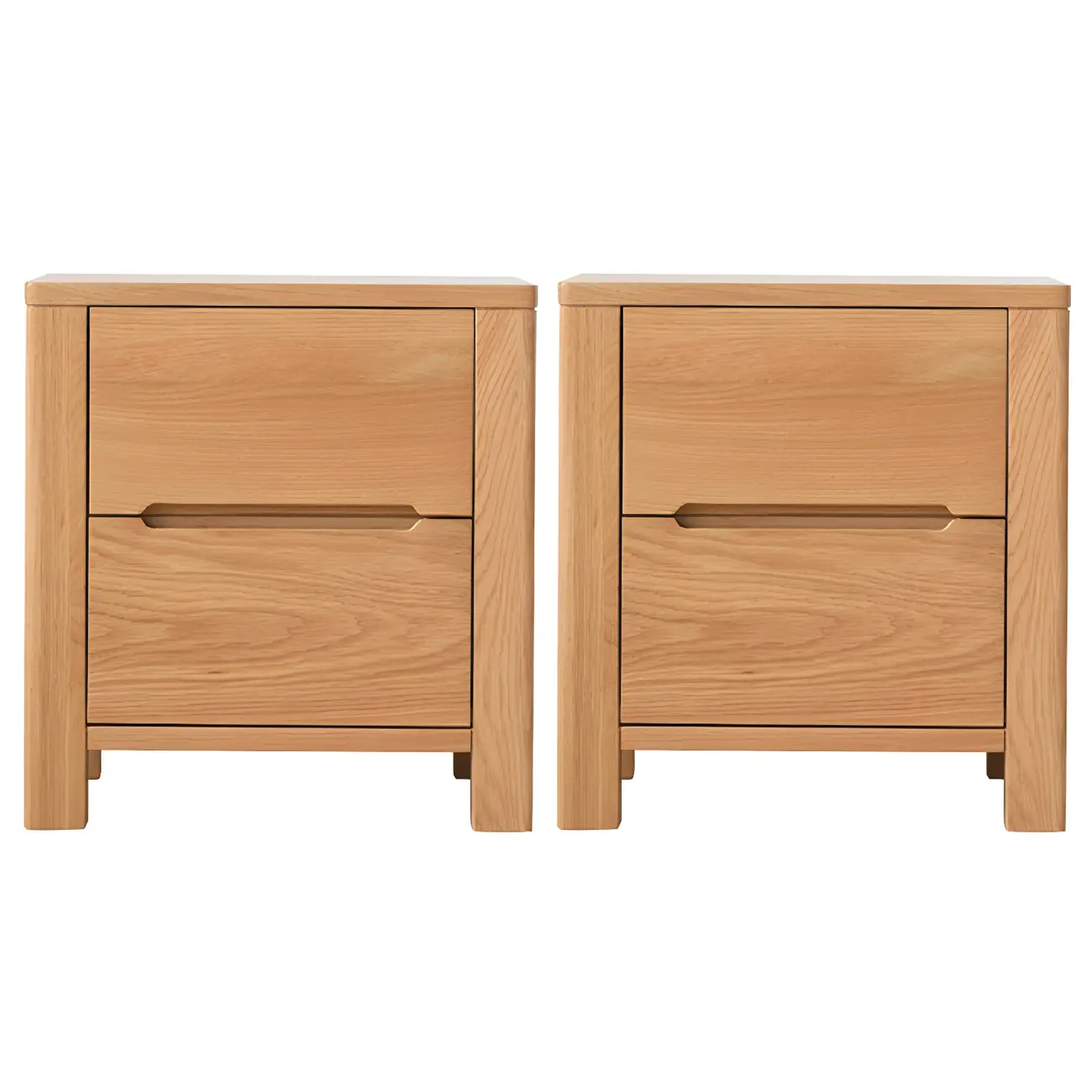 Rectangular Natural Wood 2 Drawer Bedside Nightstand