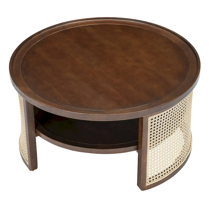 2-Tiered Round Walnut Wood Coffee Table